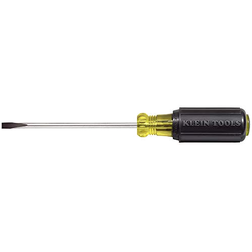 Product Cover Klein Tools 601-4 Flathead Screwdriver with 3/16-Inch Cabinet Tip, 4-Inch Round Shank and Cushion Grip Handle