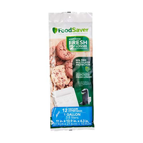 Product Cover FoodSaver FSFRBZ0316-000 1-Gallon Vacuum Zipper Bags, 12 Count, Multi