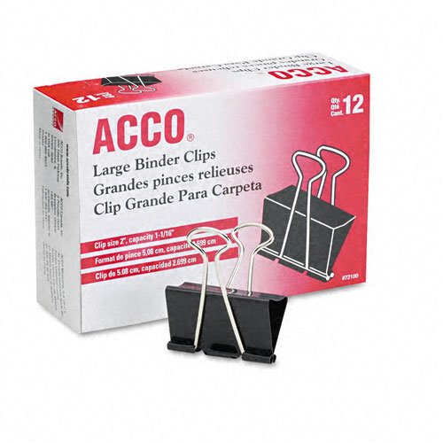 Product Cover ACCO 2-Inch Large Binder Clips, Black, 12 Pack (A7072100B)