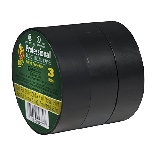 Product Cover Duck Brand 299004 Professional Electrical Tape, 0.75-Inch by 50-Feet, 3-Pack of Rolls, Black