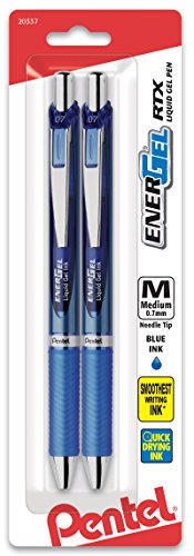 Product Cover Pentel EnerGel Deluxe RTX Retractable Liquid Gel Pen, 0.7mm, Needle Tip, Blue Ink, 2 Pack (BLN77BP2C)