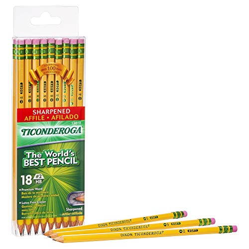 Product Cover Dixon Ticonderoga Wood-Cased No-2 Pencils, Pre-Sharpened, Box of 18, Yellow (13818)