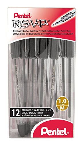 Product Cover Pentel R.S.V.P. Ball Point Pen, Medium Line, Black Ink, 12 Pack (BK91PC12A)