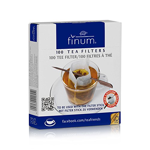 Product Cover Finum 60/4205500 Disposable Cup-Sized Paper Tea Filter Bags for Loose Tea plus Stylish Filter Holding Stick, 100 Count, White