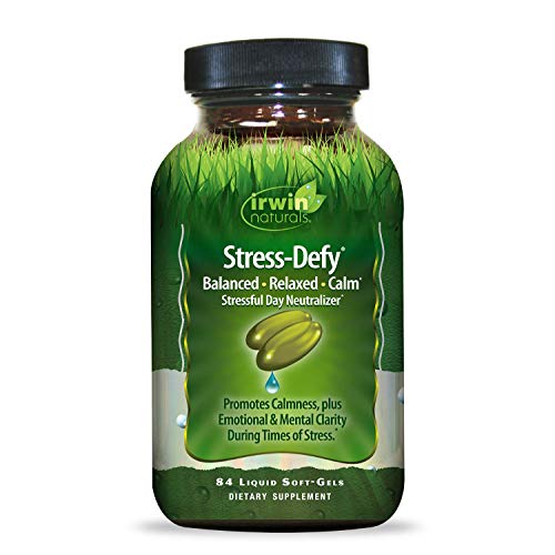Product Cover Irwin Naturals Stress-Defy Healthy Stress Response Support Supplement - Relax Body & Mind with GABA, Rhodiola, Skull Cap & L-Theanine - 84 Liquid Softgels