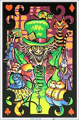 Product Cover Alice in Wonderland Mad Hatter Collage Flocked Blacklight Poster Art Print 23 x 34in