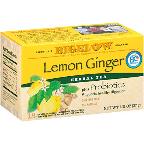 Product Cover Bigelow Lemon Ginger with Probiotics, 18 Count Box,  Pack of 6 Boxes, 108 Tea bags Total