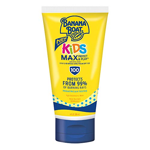 Product Cover Banana Boat Sunscreen Kids MAX Protect & Play Broad Spectrum Sun Care Sunscreen Lotion - SPF 100, 4 Ounce