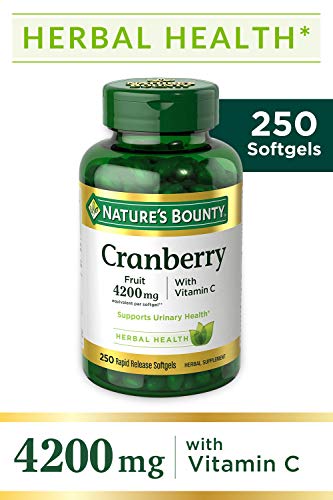 Product Cover Nature's Bounty Cranberry Pills and Vitamin C Herbal Health Supplement, Supports Urinary Health, 4200mg, 250 Softgels