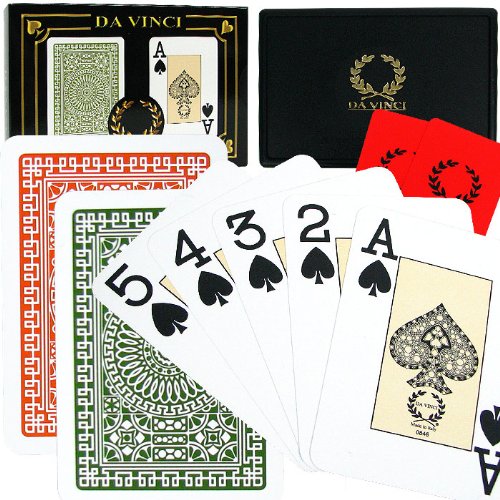 Product Cover Da Vinci Italian Plastic Playing Cards, 2-Deck Set Poker Size Jumbo Index, with Hard Shell Case and 2 Cut Cards