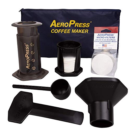 Product Cover AeroPress Coffee and Espresso Maker with Tote Bag and 350 Additional Filters - Quickly Makes Delicious Coffee without Bitterness - 1 to 3 Cups Per Press