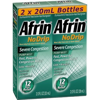 Product Cover Afrin No Drip 12-Hour Pump Mist, Severe Congestion - 2 Pumps Each 2/3 Oz - Total 1.33 Oz
