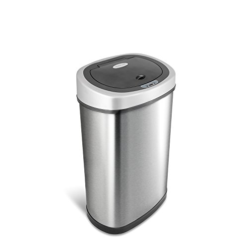 Product Cover NINESTARS DZT-50-9 Automatic Touchless Infrared Motion Sensor Trash Can, 13 Gal 50L, Stainless Steel Base (Oval, Silver/Black Lid)