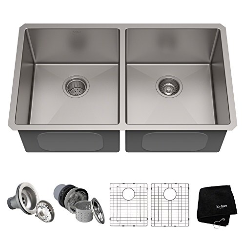 Product Cover Kraus Standart PRO 33-inch 16 Gauge Undermount 50/50 Double Bowl Stainless Steel Kitchen Sink, KHU102-33