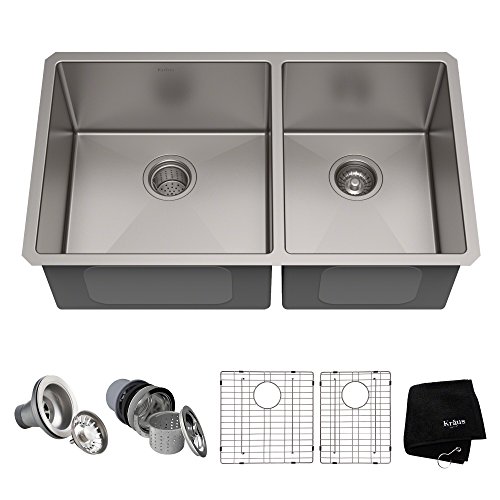 Product Cover Kraus Standart PRO 33-inch 16 Gauge Undermount 60/40 Double Bowl Stainless Steel Kitchen Sink, KHU103-33