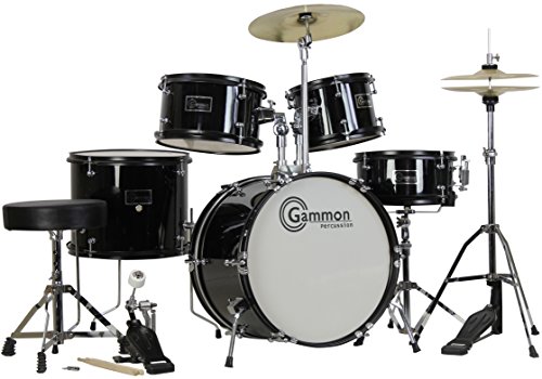 Product Cover Gammon 5-Piece Junior Starter Drum Kit with Cymbals, Hardware, Sticks, & Throne - Black