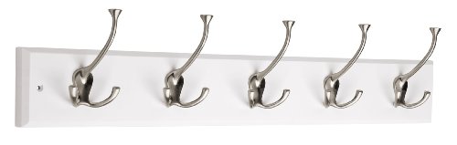 Product Cover Liberty Hardware 129848 Hook Rail/Coat Rack with 5 Flared Tri Hooks, 27-Inch, White and Satin Nickel, Flat White and Satin Nickel