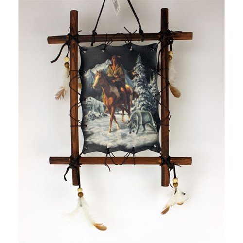 Product Cover Framed Indian on Horse With Wolf Picture Native American Art 9 x 11 (including frame) Reproduction