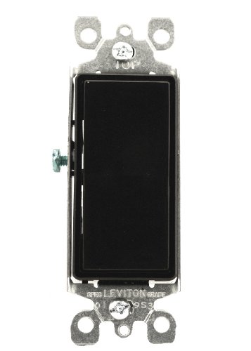 Product Cover Leviton 5603-2E 15 Amp, 120/277 Volt, Decora Rocker 3-Way AC Quiet Switch, Residential Grade, Grounding, Black