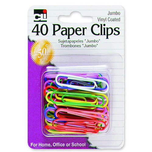 Product Cover Charles Leonard Paper Clips, Jumbo Gem, Vinyl Coated, Assorted Colors, 40-Pack (80050)