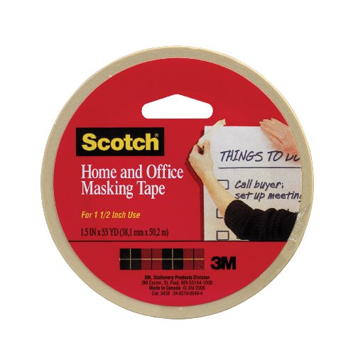 Product Cover Scotch(R) Home and Office Masking Tape, 1-1/2-Inch x 55 Yards,Tan (3438)