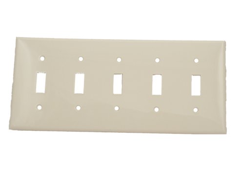 Product Cover Leviton 80723-W 5-Gang Toggle Device Switch Wallplate, Standard Size, Thermoplastic Nylon, Device Mount, White