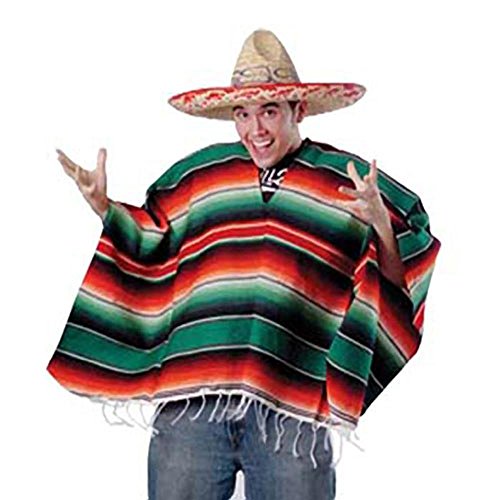 Product Cover Unisex Bright Striped Cotton Mexican Style Poncho Halloween Costume (HAT NOT INCLUDED)