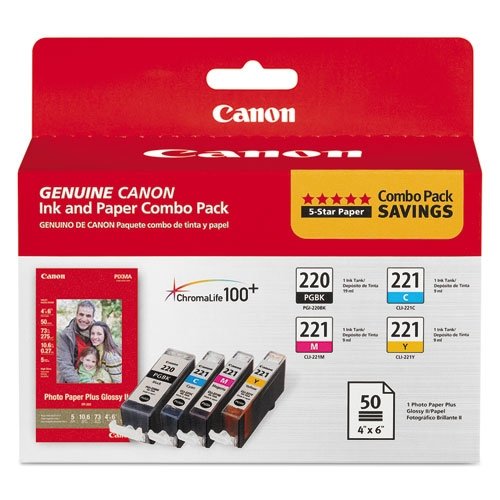 Product Cover Canon 2945B011 PGI-220 and CLI-221 CMY Ink with PP-201 (50 Sheets) Combo Pack
