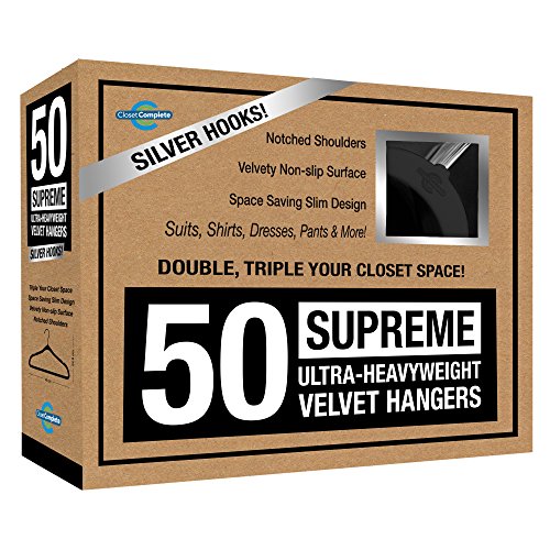 Product Cover Closet Complete Model_Name.Value Supreme Quality, Heavyweight, 85-Gram, Virtually-Unbreakable Velvet, Ultra-Thin, Space Saving, No-Slip Suit Hangers, 360° Spinning Chrome, 50, Black, 50 Set