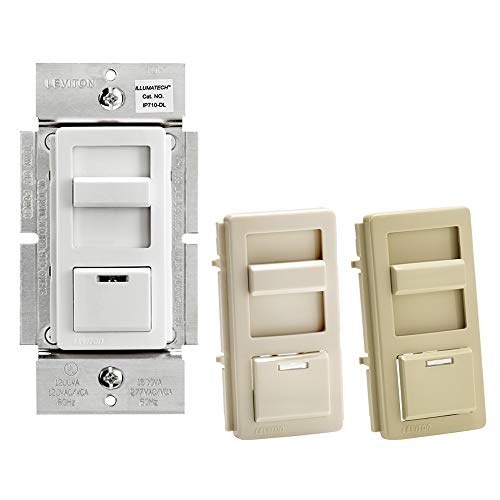 Product Cover Leviton IP710-DLZ IllumaTech Slide Dimmer for LED 0-10V Power Supplies, 1200VA, 10A LED, 120/277 VAC, White w/ Color Change Kits Included