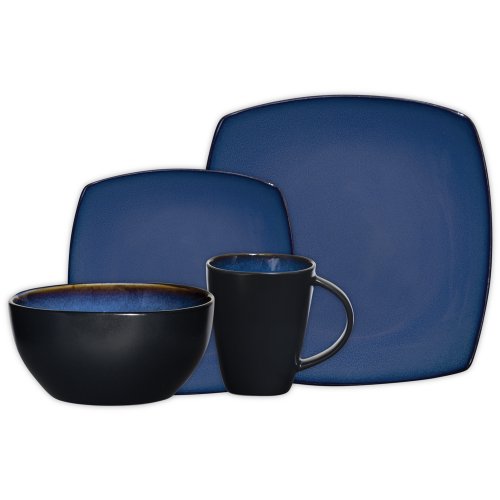 Product Cover Gibson Home Soho Lounge Square 16-Piece Dinnerware Set, Blue, Service for 4