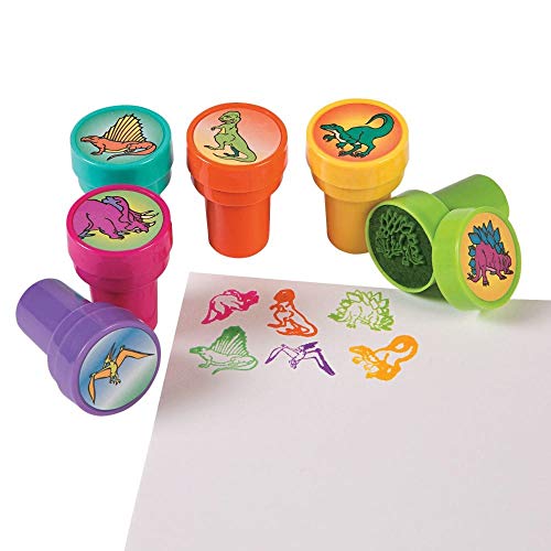 Product Cover Fun Express Set of 24 Assorted Colorful Dinosaur Stampers - Arts and Crafts Birthday Party Activity