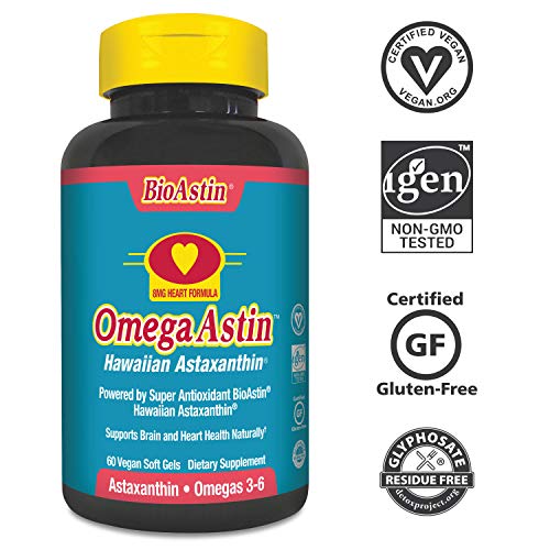 Product Cover OmegaAstin - VEGAN Omega 3-6-9 & BioAstin Hawaiian Astaxanthin - 60 gelcaps - Gluten-Free
