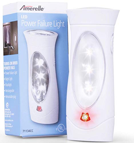 Product Cover Amerelle Emergency Lights For Home by Amertac, 1 Pack - Emergency Preparedness Power Failure Light and Flashlight, Automatically Lights When the Power Fails - Portable, Rechargeable - 71134CC