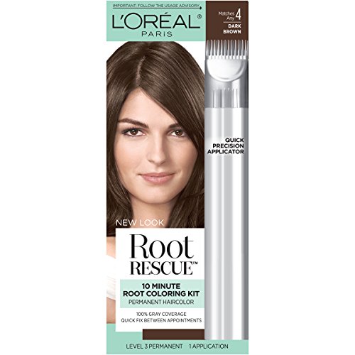 Product Cover L'Oreal Paris Magic Root Rescue 10 Minute Root Hair Coloring Kit, Permanent Hair Color with Quick Precision Applicator, 100% Gray Coverage, 4 Dark Brown, 1 kit