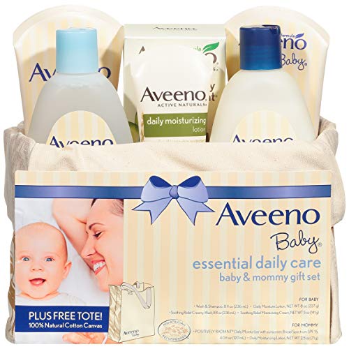 Product Cover Aveeno Baby Essential Daily Care Baby & Mommy Gift Set featuring a Variety of Skin Care and Bath Products to Nourish Baby and Pamper Mom, Baby Gift for New and Expecting Moms, 8 items
