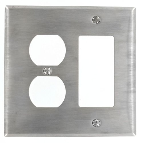 Product Cover Leviton SJ826-40 2-Gang, Decora, 1-Duplex Receptacle Stainless Steel, Midway Size Wallplate, Stainless Steel