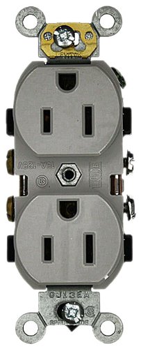 Product Cover Leviton 5242-GY 15 Amp, 125 Volt, Industrial Heavy Duty Grade, Duplex Receptacle, Straight Blade, Self Grounding, Gray