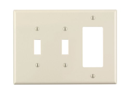 Product Cover Leviton PJ226-T 3-Gang 2-Toggle 1-Decora/GFCI Combination Wallplate, Midway Size, Light Almond