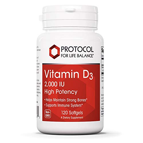 Product Cover Protocol For Life Balance - Vitamin D3 2,000 IU (High Potency) - Supports Calcium Absorption, Bone and Dental Health, Immune System Function, Nervous System, Cognitive Function - 120 Softgels