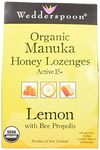 Product Cover Lemon and Bee Propolis Manuka Honey Lozenges Active 15+ by Wedderspoon Organic - 130 grams