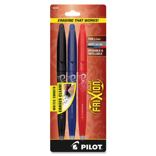 Product Cover PILOT FriXion Ball Erasable & Refillable Gel Ink Stick Pens, Fine Point, Black/Blue/Red Inks, 3-Pack (31557)