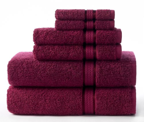 Product Cover Cotton Craft Ultra Soft 6 Piece Towel Set Burgundy, Luxurious 100% Ringspun Cotton, Heavy Weight & Absorbent, Rayon Trim - 2 Oversized Large Bath Towels 30x54, 2 Hand Towels 16x28, 2 Wash Cloths 12x12