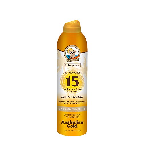 Product Cover Australian Gold Continuous Spray Sunscreen, Dries Fast, Broad Spectrum, Water Resistant, SPF 15, 6 Ounce