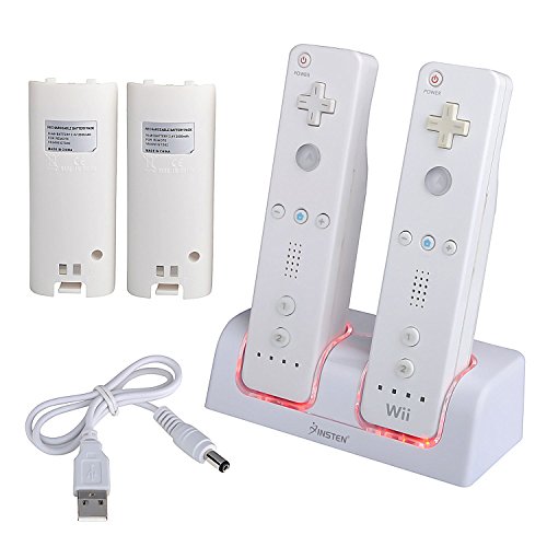 Product Cover Insten Dual Charging Station with 2 Rechargeable Batteries & LED Light for Nintendo Wii / Wii U Remote Control, White Controller Charger Dock - (Original Wii Controllers Not Included) Retail Packaging