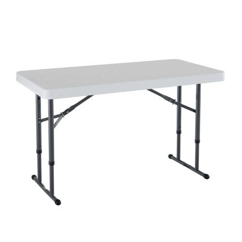 Product Cover Lifetime 80160 Commercial Height Adjustable Folding Utility Table, 4 Feet, White Granite
