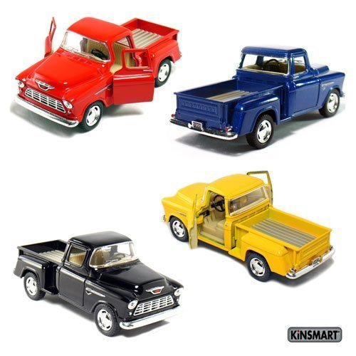 Product Cover Set of 4 die-cast Chevy Stepside Pick-Up 1/32 Scale, Pull Back Action Cars.