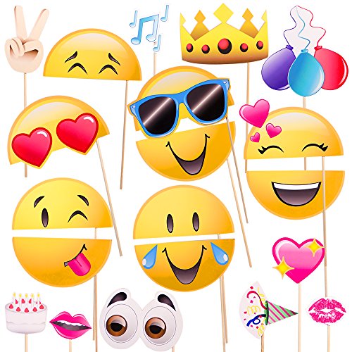 Product Cover Windy City Novelties Emoji-Icon Smiley Face Photo Booth Prop Party Kit - 20 Pack