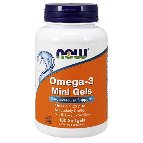 Product Cover Now Supplements, Omega-3 Mini Gels, 180 EPA / 120 DHA, Molecularly Distilled, Cardiovascular Support*, 180 Softgels
