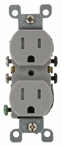 Product Cover Leviton W5320-T0G 15 Amp, 125 Volt, Weather and Tamper Resistant, Duplex Receptacle, Grounding, Side and Quickwire, Gray